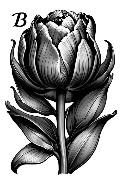 Fine Line Tulip Flower With Letter B