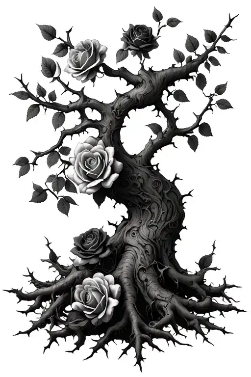 Victorian Gothic Roses And Thorns Wrapping Tree With Roots