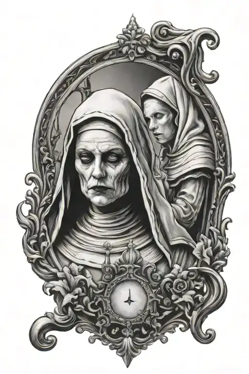 Good Nun Looking At A Evil Nun Through A Mirror Reflecting