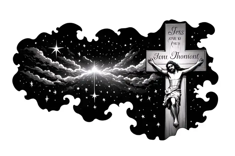A Cross With Jesus On It With The Words In The Sky Full Of Stars Coming Out Of It