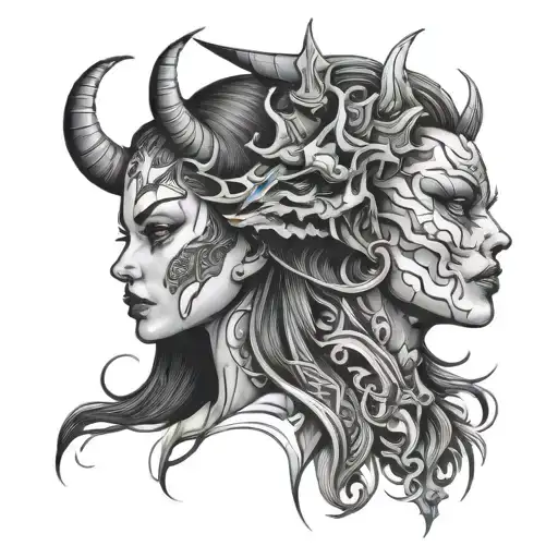 Woman And Demon Split Same Face
