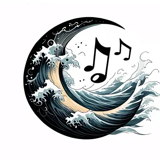 Sea Waves Inside Crescent Moon With Music Symbol As Hanging