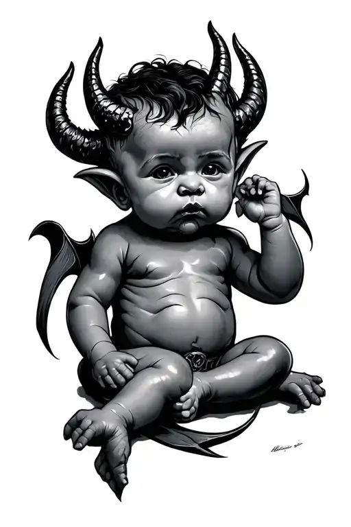 Baby Devil Resting Arms And Head