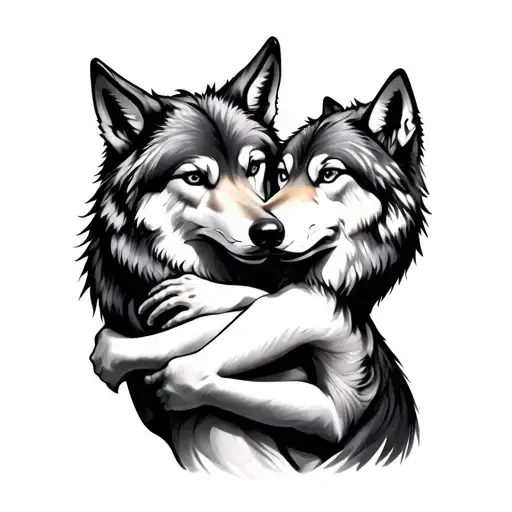 Wolf Hugging Each Other