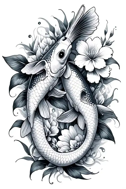 2 Koi With October Birth Flower July Birth Flower And Two November Birth Flower