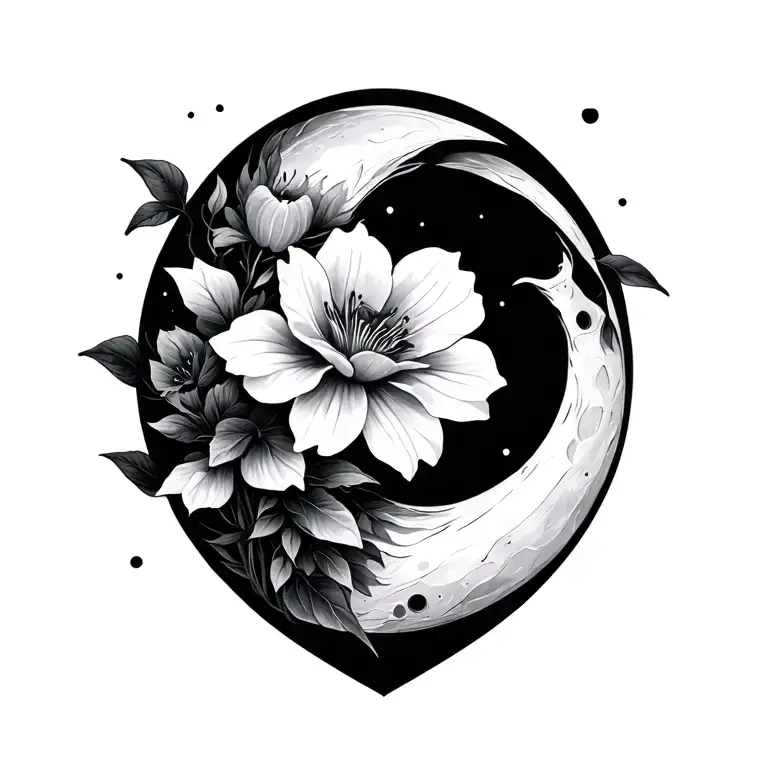Moon And Cataleya Design But Emphasize The Design Of Moon And Flower