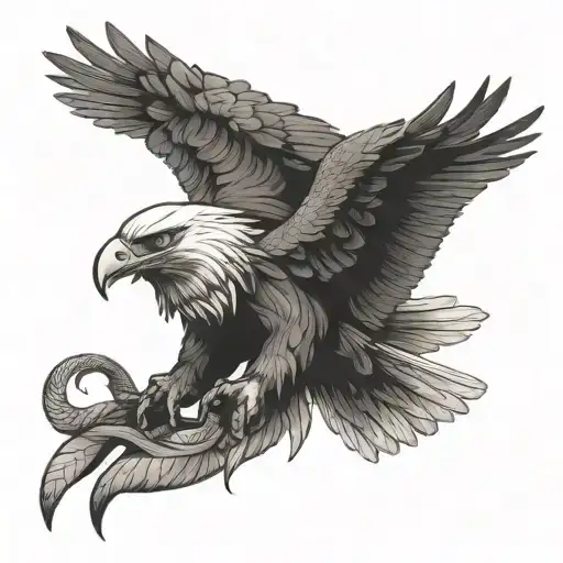 Eagle With Spread Wings With A Snake In Its Beak Symbolizing