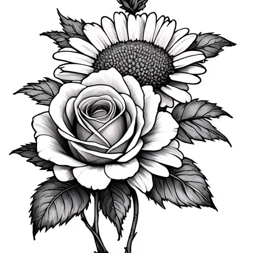 Daisy And Violet And Rose Intertwined Fine Line