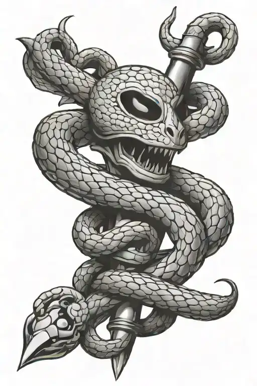 Dagger And Snake Intertwined