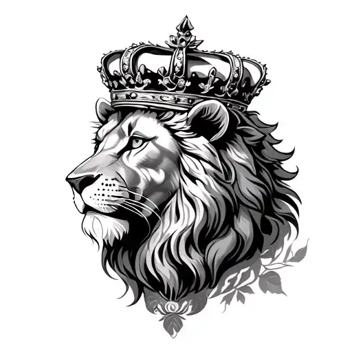 Lion Wearing Crown Surronded Rose