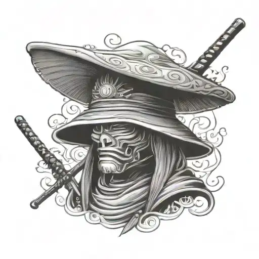 Veiled Mushroom Hat Samurai With Polearm