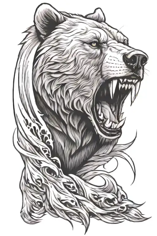 Snarling Bear Head Emerging From Shoulder