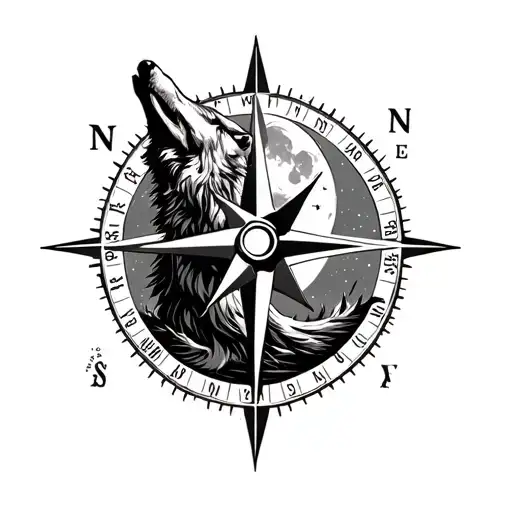 Unique Compass With Wolf Howling At The Moon Men's Chest