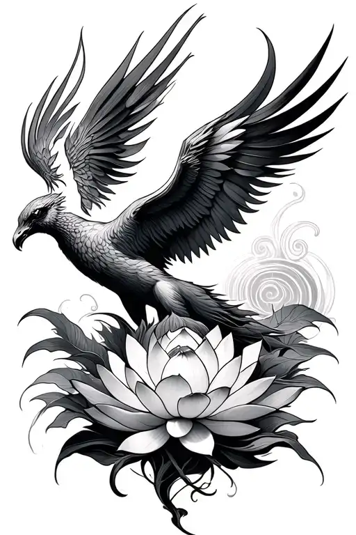 Phoenix Rising With Lotus Flower