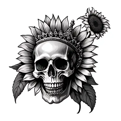 Sunflower And Skull Wearing A Crown