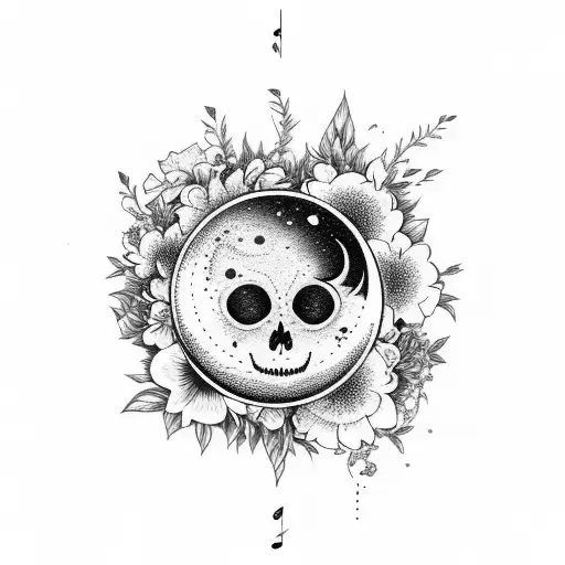 A Sleeping Moon Surrounded By Flowers And Musical Notes