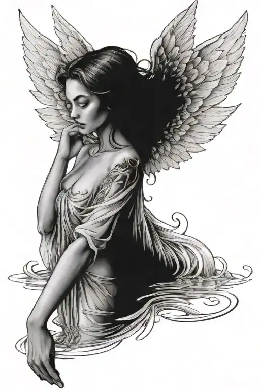 Attractive Angel With Demonic Reflection In Water