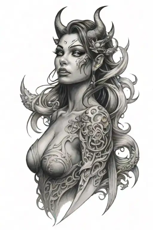 Attractive Half Angel Half Demon Woman