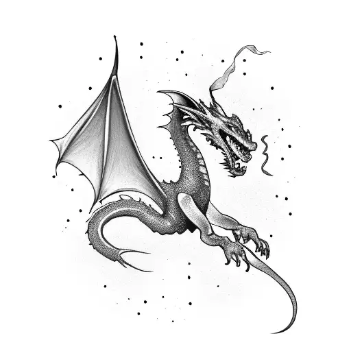 A Dragon Flying Through A Galaxy Filled With Stars