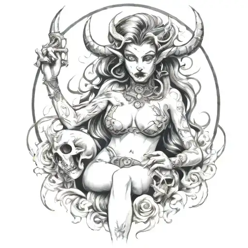 Sexy Demon Woman Surrounded Bye Death