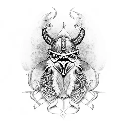 A Detailed Illustration Of A Viking Crow With Intricate Dotwork