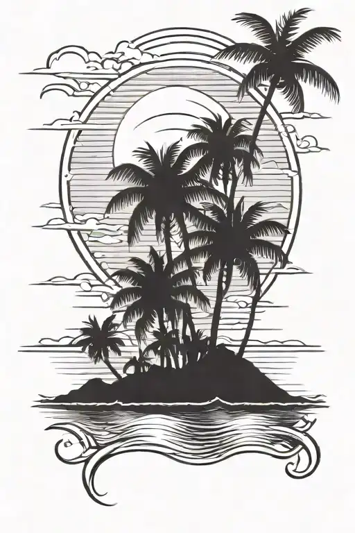 Beach Scene With Palm Trees