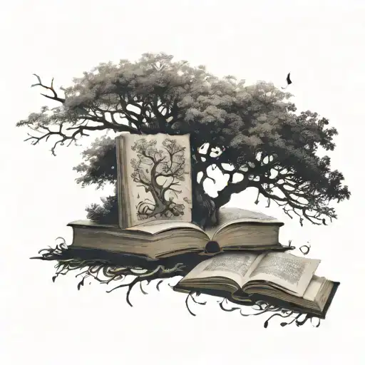 Tree Of Life Growing From Books With Fairy Reading Book
