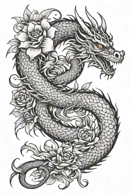 Dragon And Flower Intertwined
