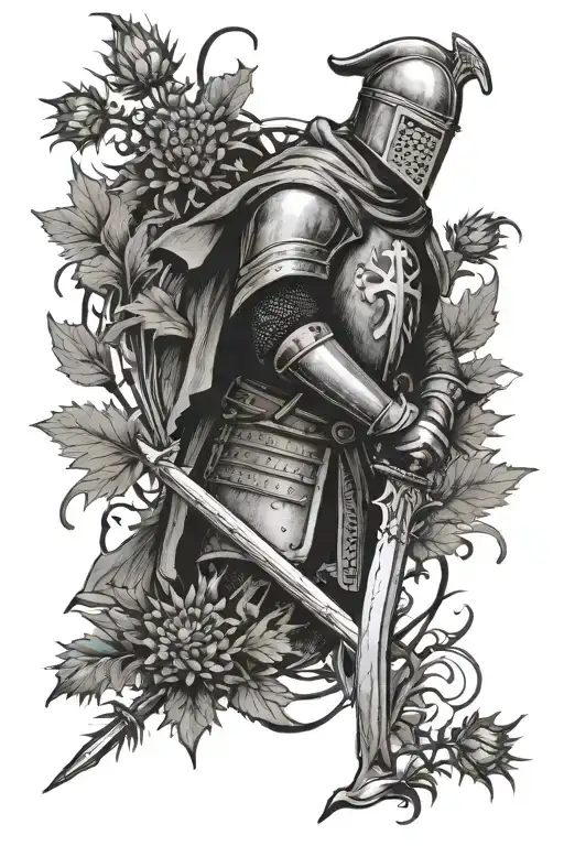 Knights Templar Knight With Scottish Thistle Intertwined