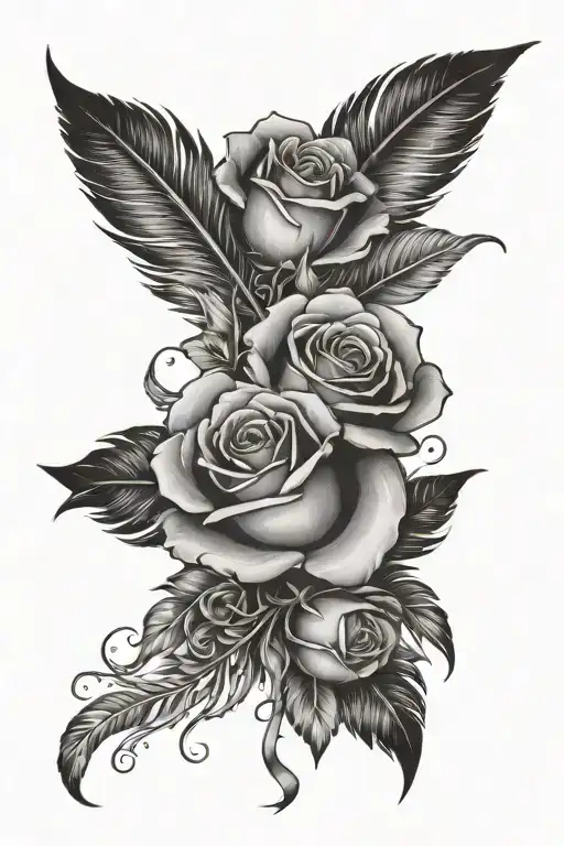 Feather With Rose Intertwined With Robbon Bow Tie