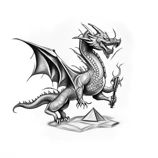 A Criminal-themed Tattoo Showcasing A Black-grey Sketch Of A Dragon Wrapped Around A Stack Of Money