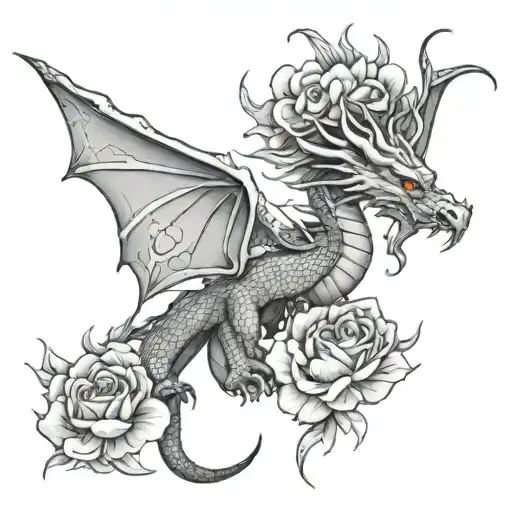 Dragon With Wings And Flowers