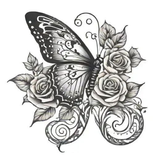 Butterfly Wrapped In Vines With Stars And Rose