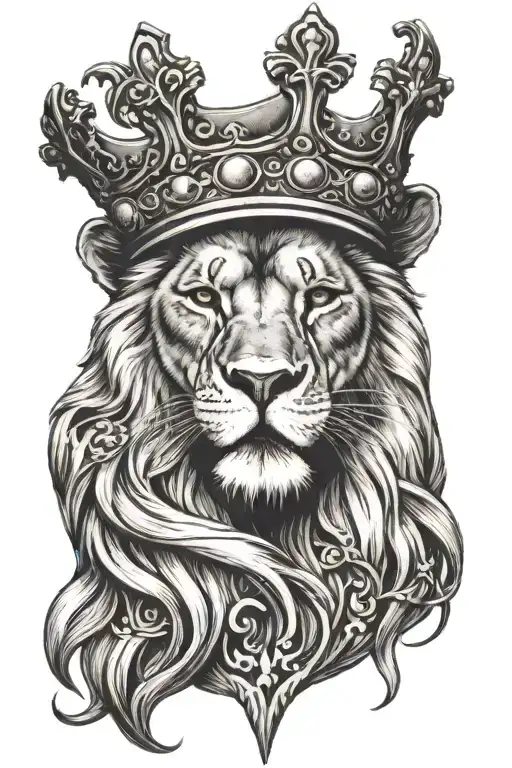 Lion Wearing A Crown With A Cross Under It