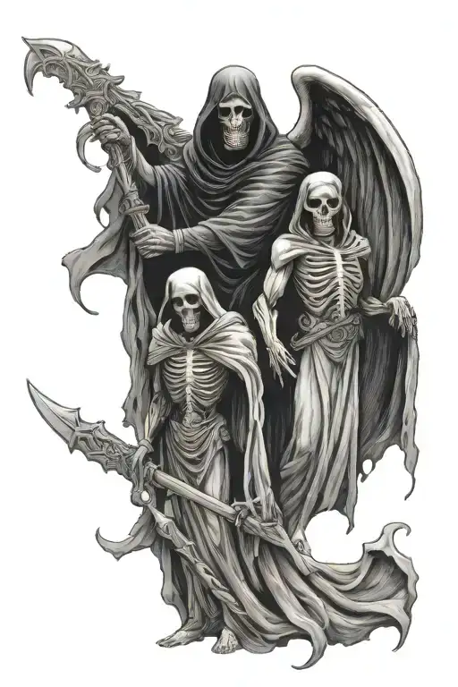 Grim Reaper And Angel Holding
