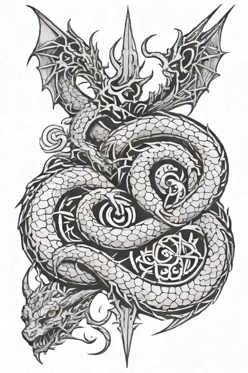 Sigil Spine Tattoo Abstract Design Incorporating Dragon