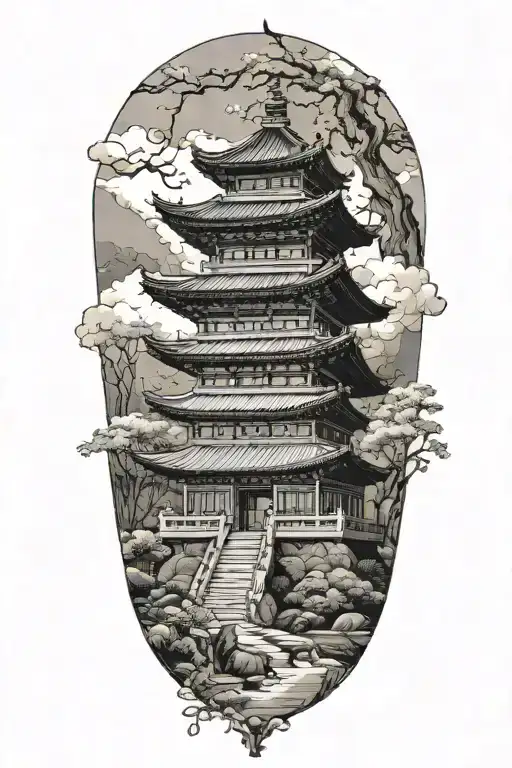 Samurai Temple Pagoda Surrounded