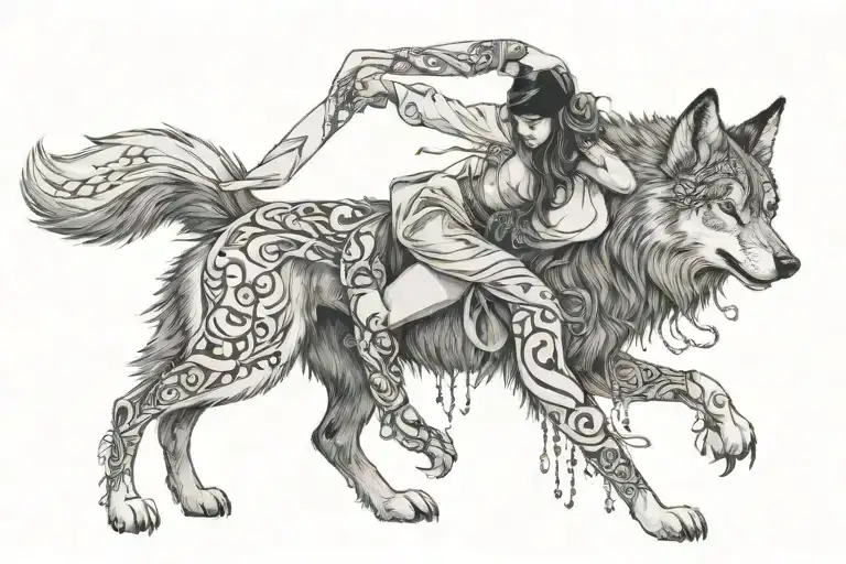 Woman Wearing Wolf Skin On Her Head Dancing Full Body