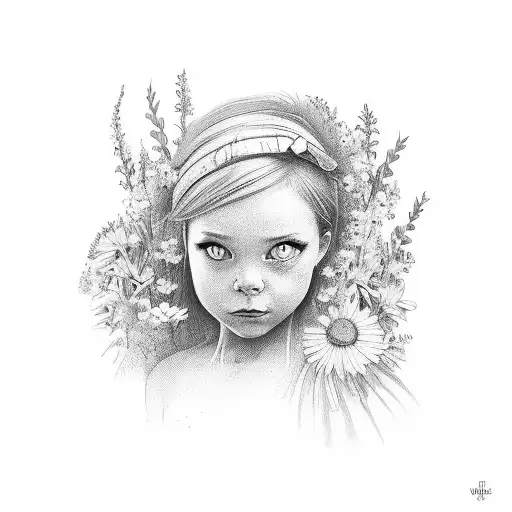 A Whimsical Scene Of Your Daughter Playing In A Field Of Wildflowers