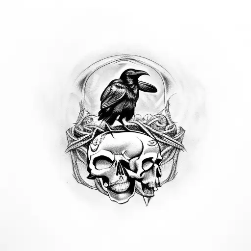 Raven Perched On A Skull With A Gothic Font Quote From A Heavy Metal Song