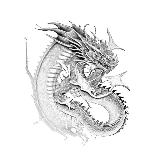 Black-grey Dragon Emerging From A Wrench