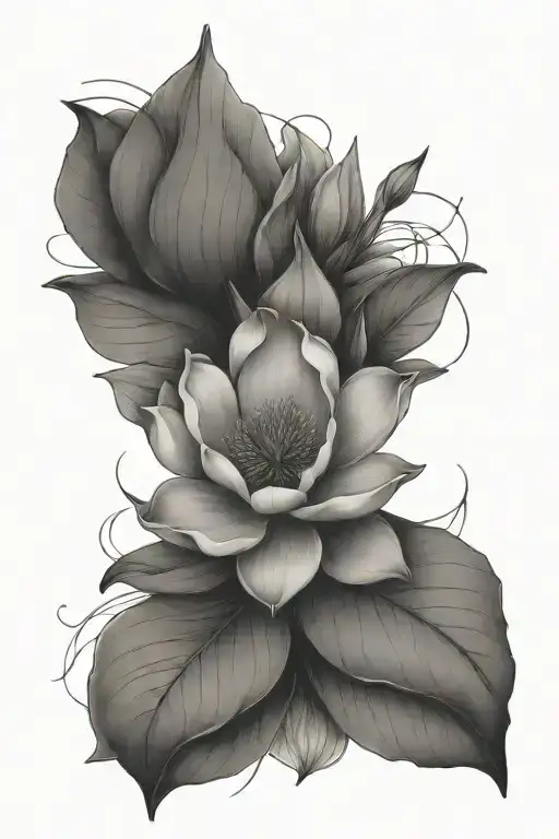 Really Long Fineline Only One Magnolia Surrounded By Lines