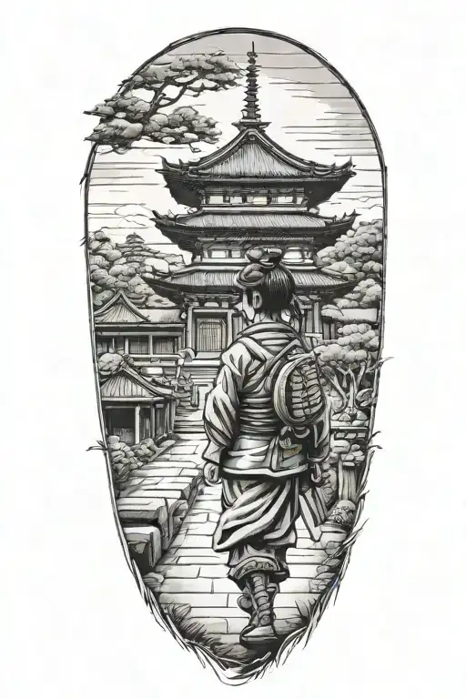 Samurai Temple Pagoda Little Girl Alone Walking