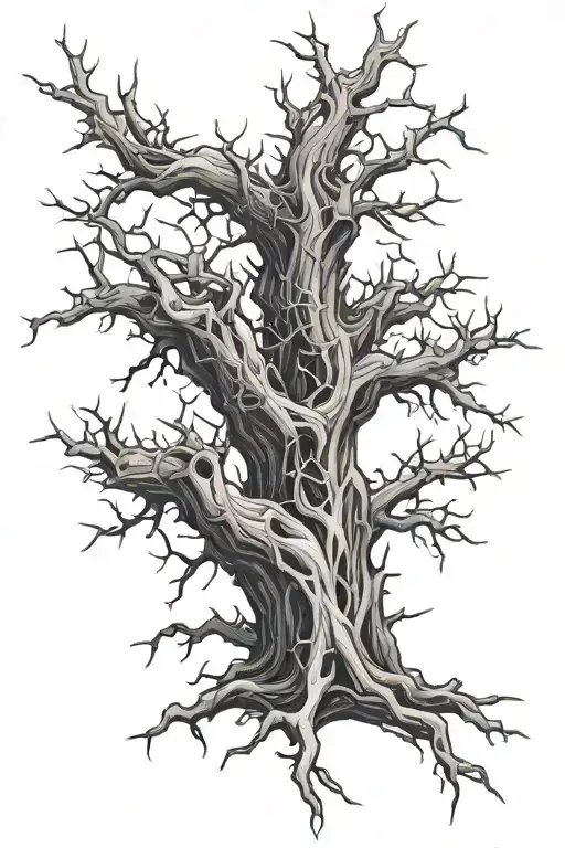 A Drawing Of A Tree With Thorns Wrapped Around Its Trunk