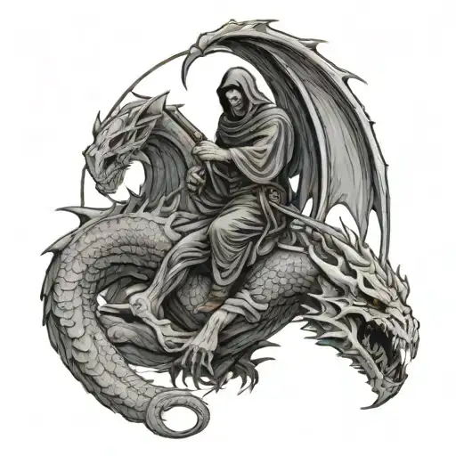 Grim Reaper Riding A Dragon