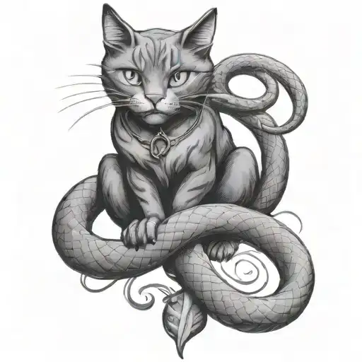 Black Cat And Snake Intertwined