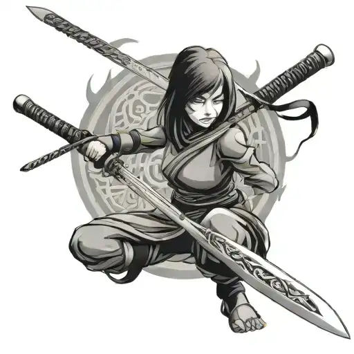 Asian Girl Ninja Sword