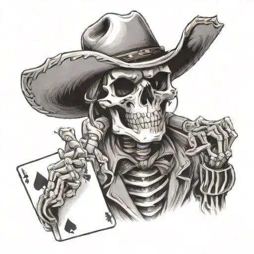 Skeleton Cowboy With His Gun And Cards In His Hand Saying You Lost
