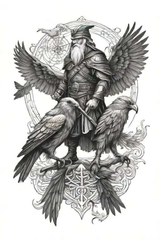 Odin And His Ravens Huginn And Muninn