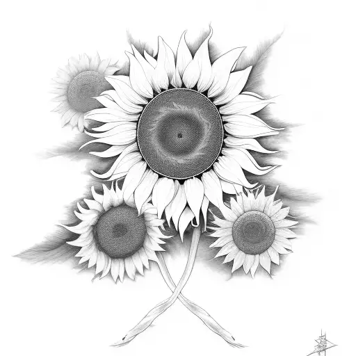 A Nature-inspired Black-grey Tattoo Featuring A Cross Made Of Intertwining Sunflower Stems
